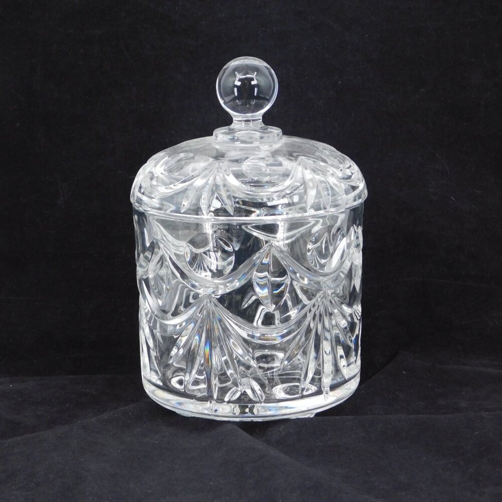 Crystal Lidded Biscuit Jar Footed Sphere Handle 5" tall with lid 8" FLAW - Picture 4 of 9